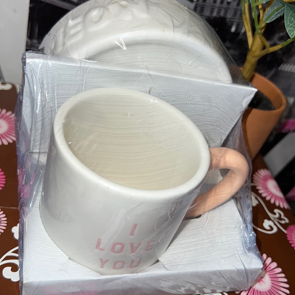 New Mug & Pet Cat Bowl Set “I Meow You” “I Love You” Ceramic Gift
